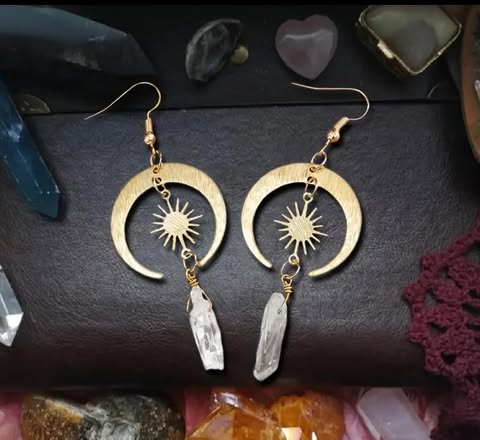 Boho Sun & Moon Earrings with Cystal Pendants