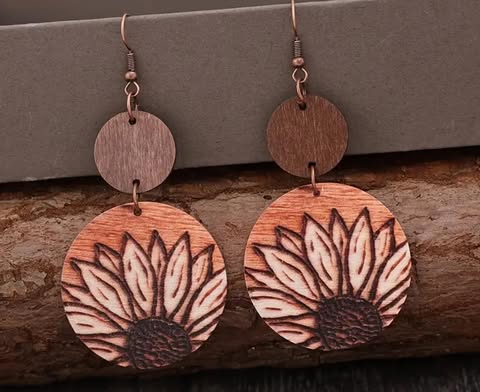 Vintage Sunflowers Bohemian Wooden Earrings